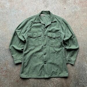 Reliquary Mens Olive Green Military Utility Shirt Jacket Button Up OG-107